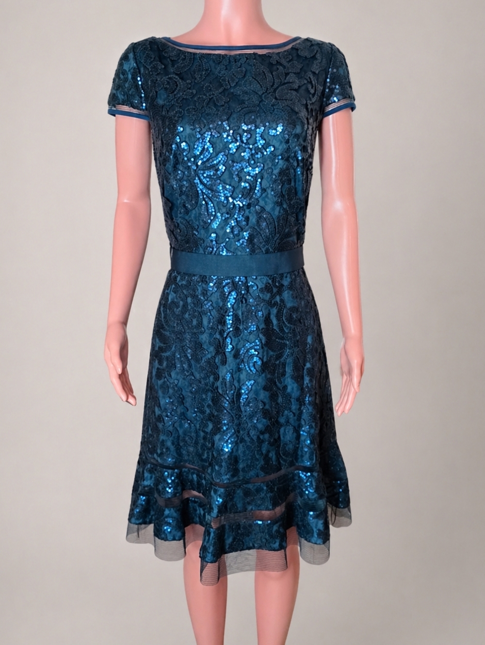 Tadashi Shoji Navy Sequin Lace Fit-and-Flare Dress 14